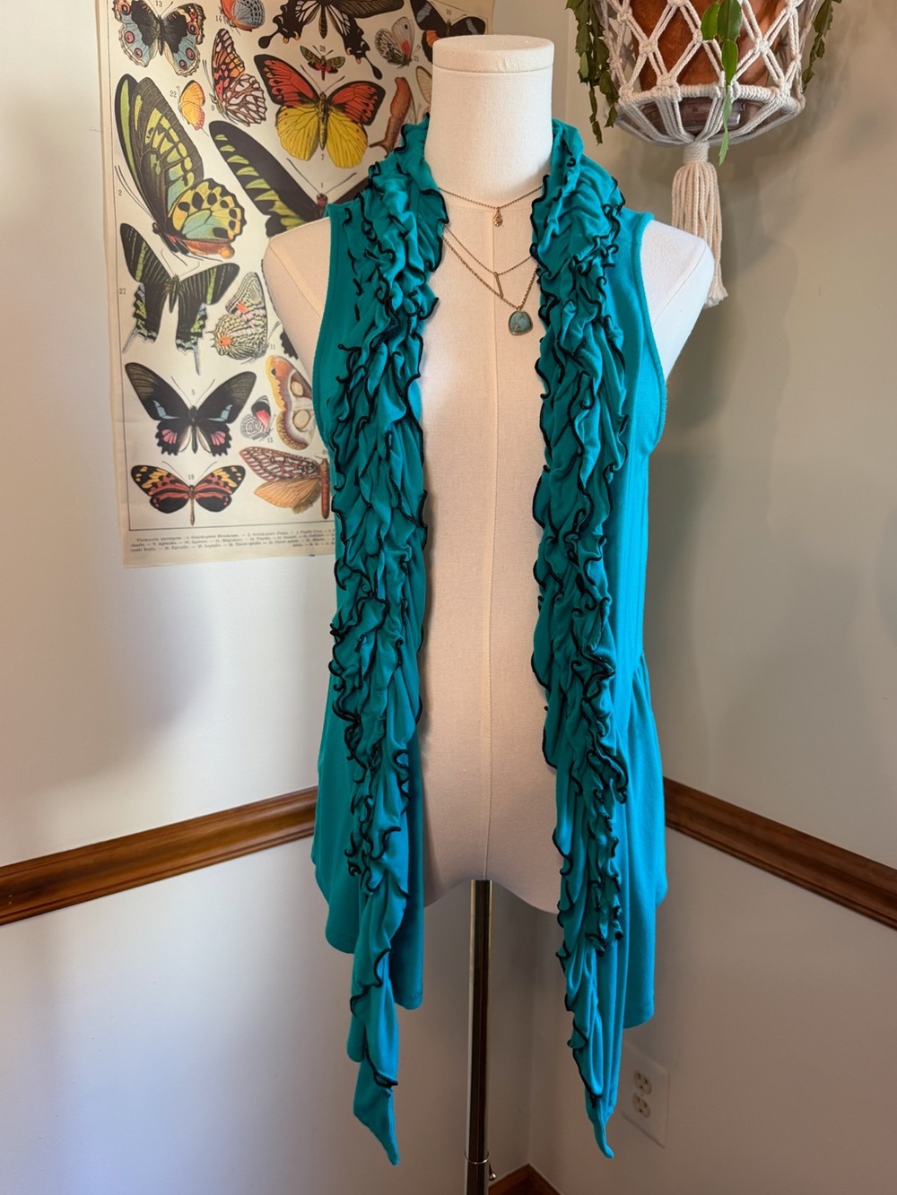 Teal Ruffled Open-Front Vest